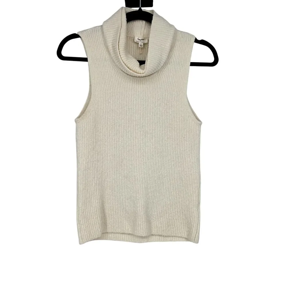 NWOT Splendid x Cella Jane Cream Boucle Knit Sleeveless Turtleneck Sweater Sz S